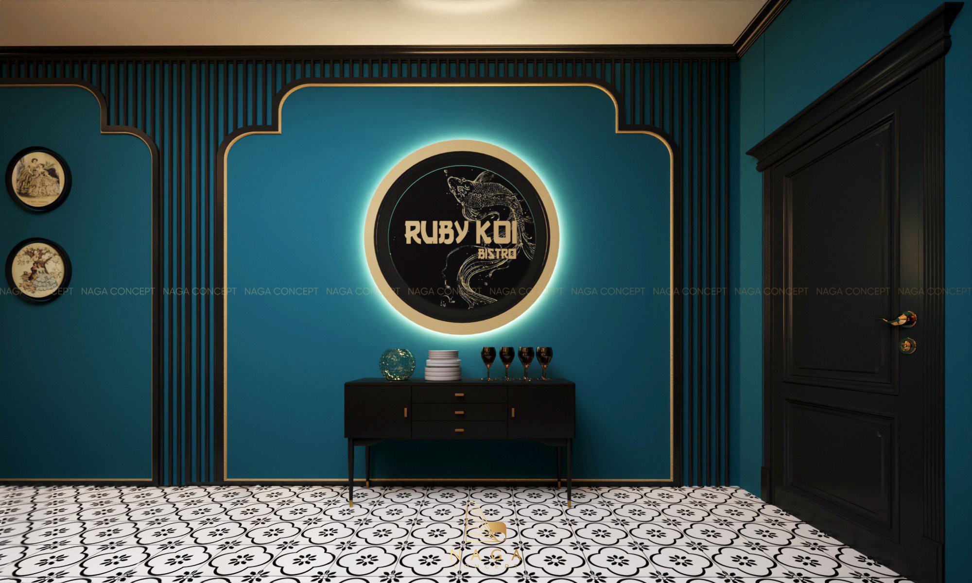 thiết kế thi công nội thất nhà hàng cafe ruby koi