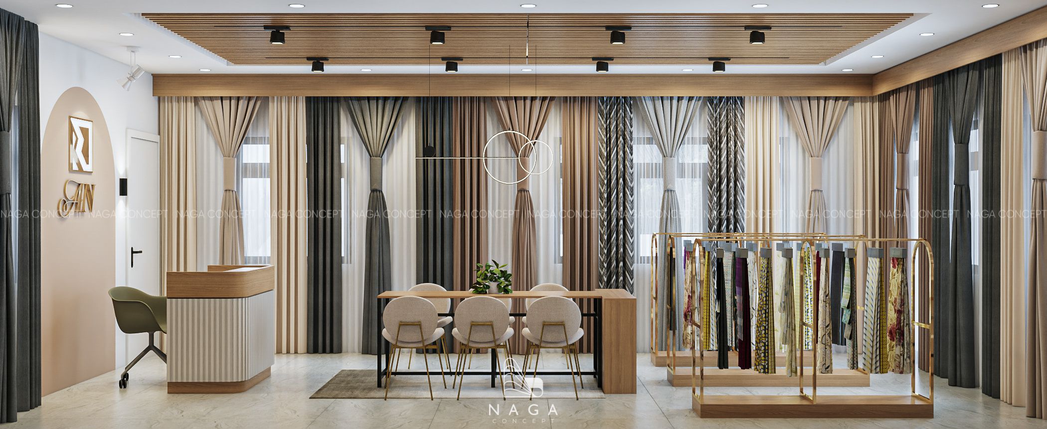 thiết kế thi công nội thất trọn gói showroom rèm